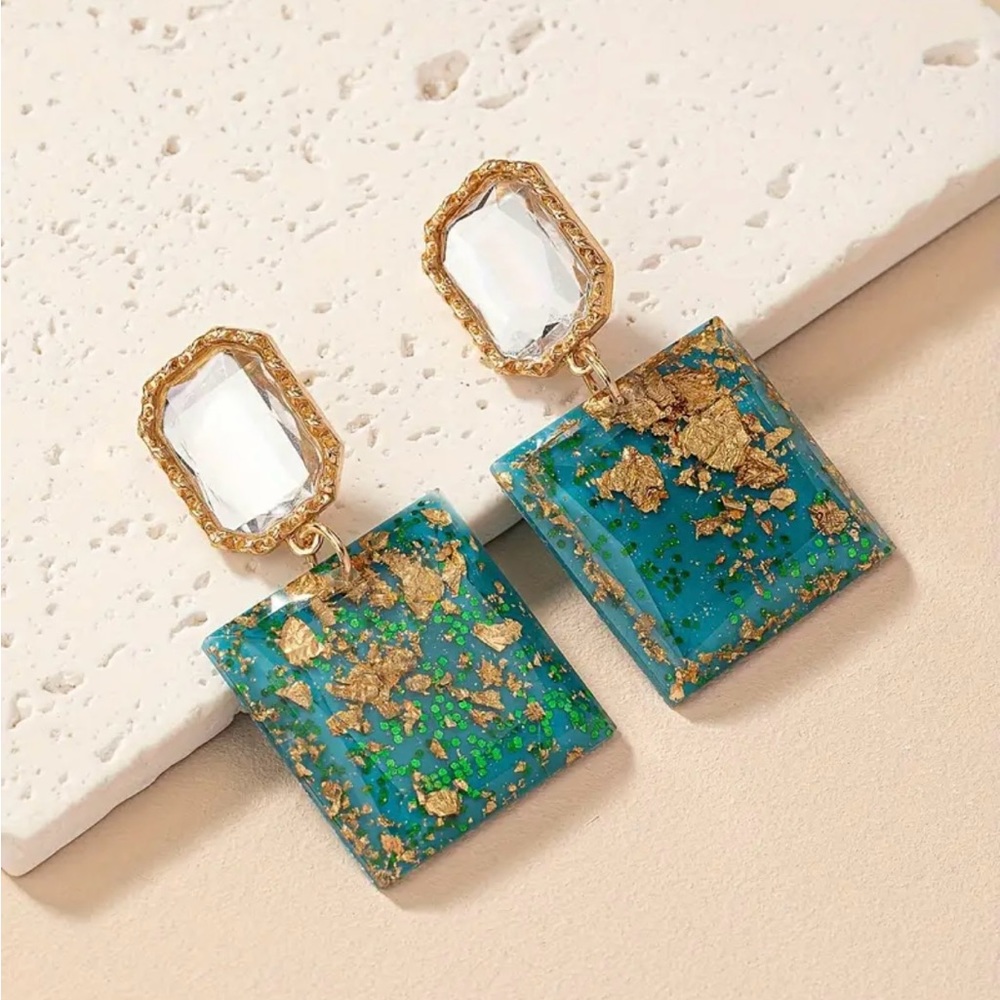 Brand New Rectangle Shape Resinous Dangle Earrings - image 1